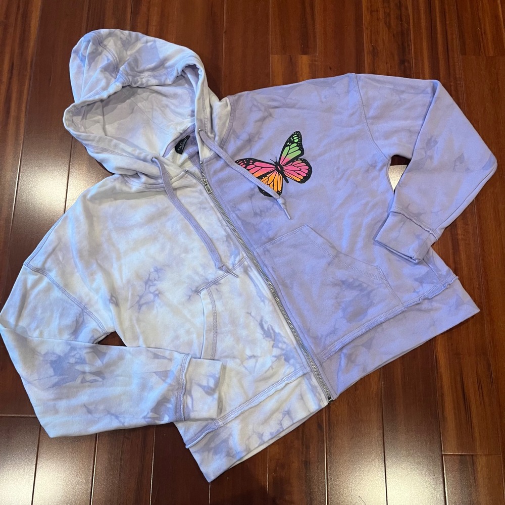 EMPYRE Butterfly Hoodie Sweatshirt Purple Tie Dye Full Zip Juniors Size Medium